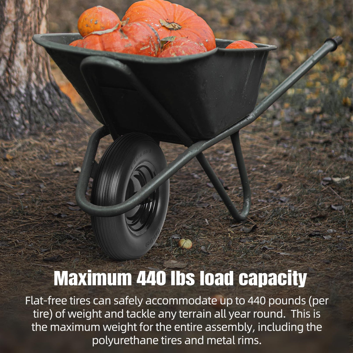 (2-PACK) 4.80/4.00-8" Tire and Wheel - Universal Fit 16" Flat Free Solid Wheelbarrow Tires with 3" Hub and 5/8" Bearings – Extra Adapter kit includes 3/4" Ball Bearings, 1" and 1/2" Nylon Spacers