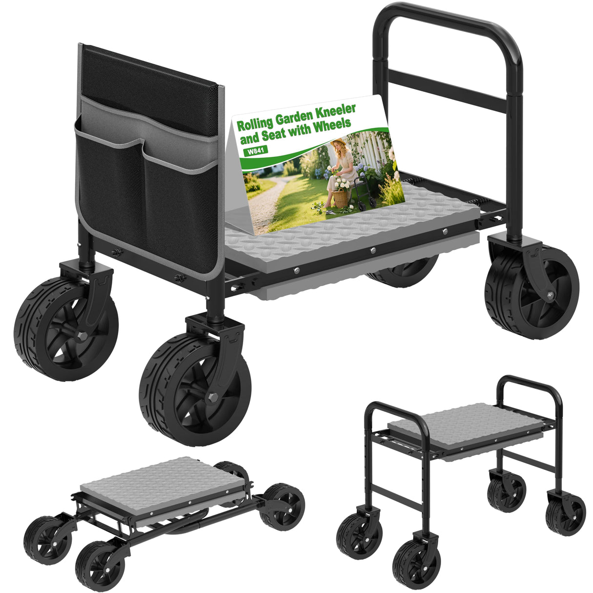 Garden Kneeler and Seat with 360° Wheels: 3-in-1 Rolling Gardning Stool