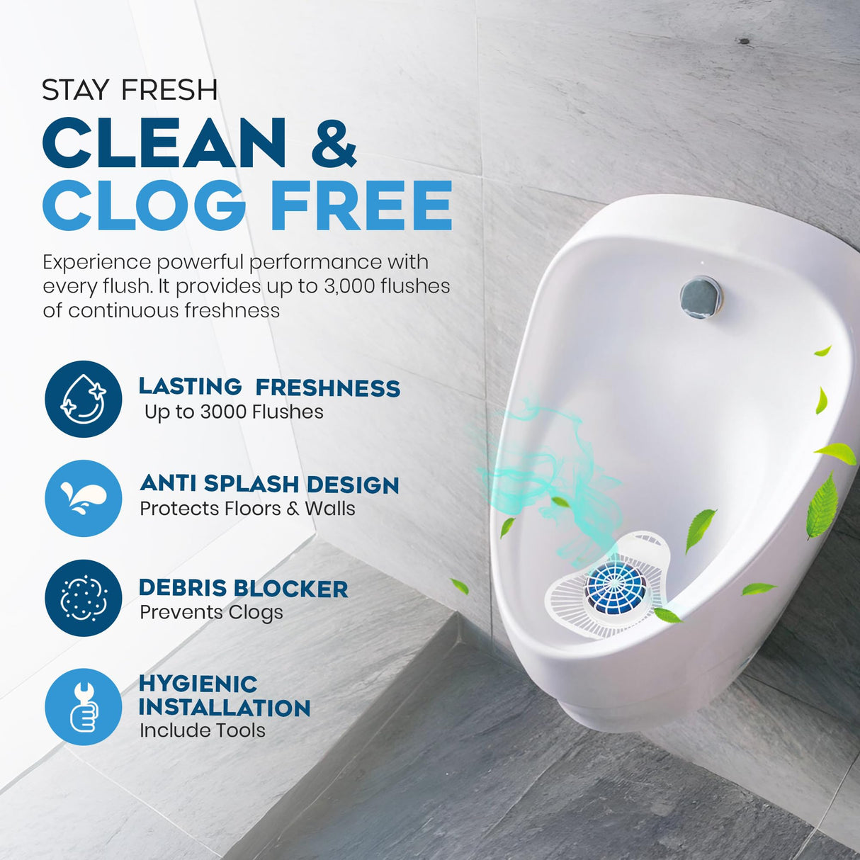 The ULTIMATE Urinal Cakes for Men Bathroom, Up to 3000 Flushes,12 Pack Urinal Screen Deodorizers, Ocean Breeze, Splash-Free Design, Fits All Urinals, Urinal Deodorizer, Gloves & Tongs included