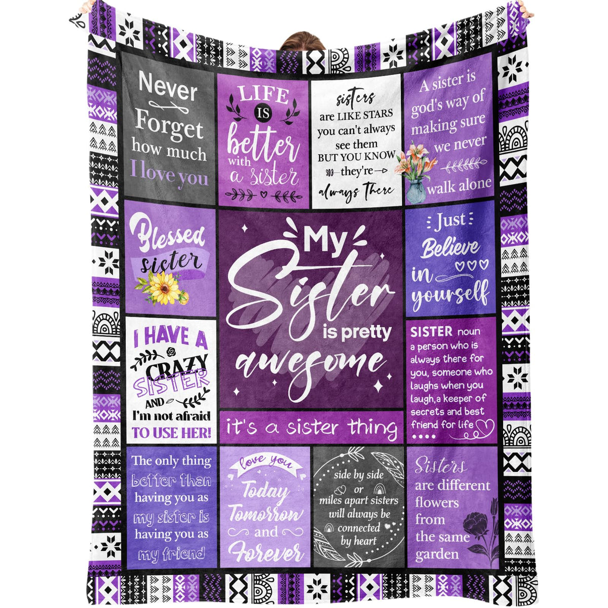 Sister Gifts Blanket, Happy Birthday Gifts for Sister, Unique Gift for My Dear Sis on Mothers Day Christmas - Soft Throw Blanket 60" x 50 (Purple)