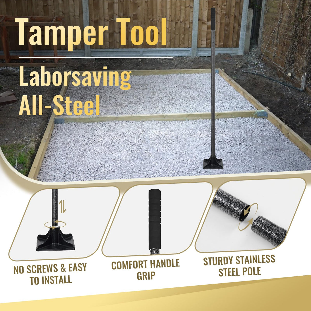 Heavy Duty Steel Tamper Tool with 62 Inch Adjustable Handle Hand Tamper for Efficient Soil Compaction Tamping Asphalt Gravel Sand Stone Dirt Heavy Duty Ground Tamper for Leveling Smoothing Surfaces
