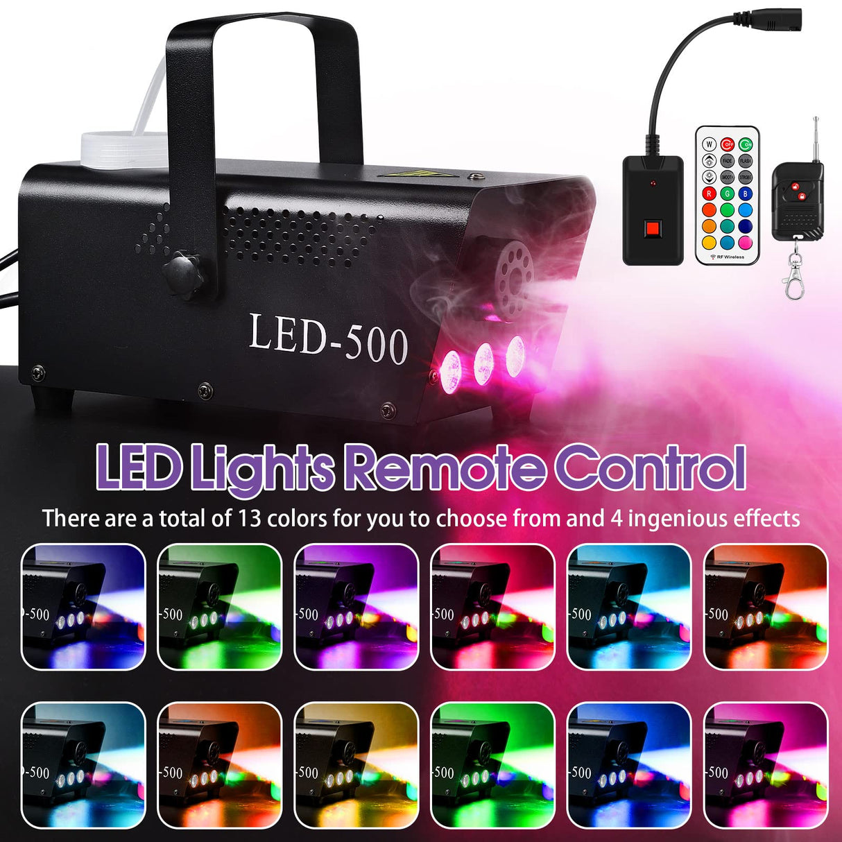 3 Pack Fog Machine Remote Control Replacement Part and Receiver 3 Pins Round Plug 13 Colors Wireless and Wired Remote with Fuse Protect for 400W 500W Fog Machine for Halloween Christmas New Year