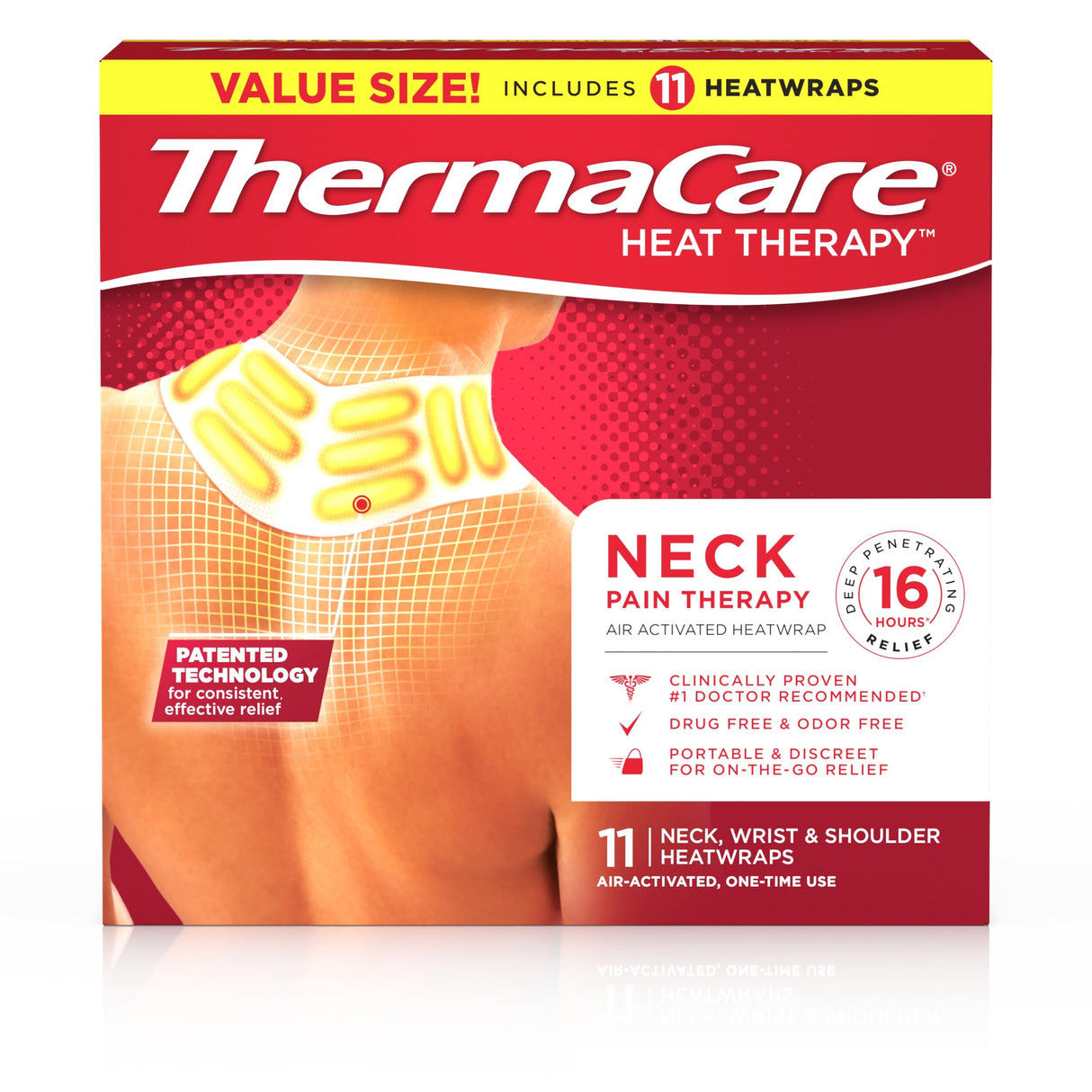 ThermaCare Heat Wraps for Neck & Shoulder Pain Relief – Portable Adhesive Heating Pads with 16-Hour Therapeutic Heat – Drug-Free Muscle & Joint Soothing Patches – HSA/FSA Eligible, (Large, 11 Count)