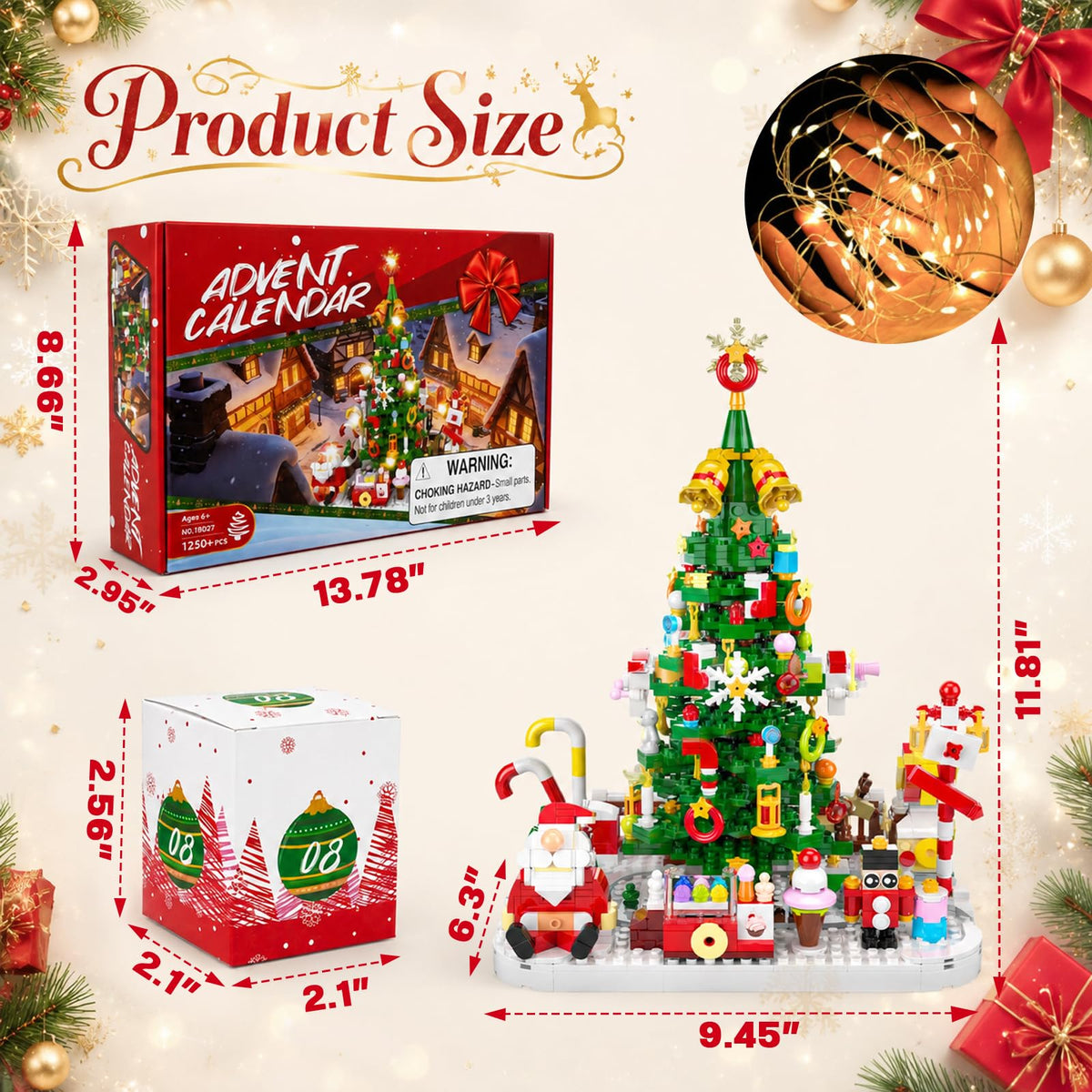 Advent Calendar 2026 Christmas Tree Building Blocks Set with warm Light