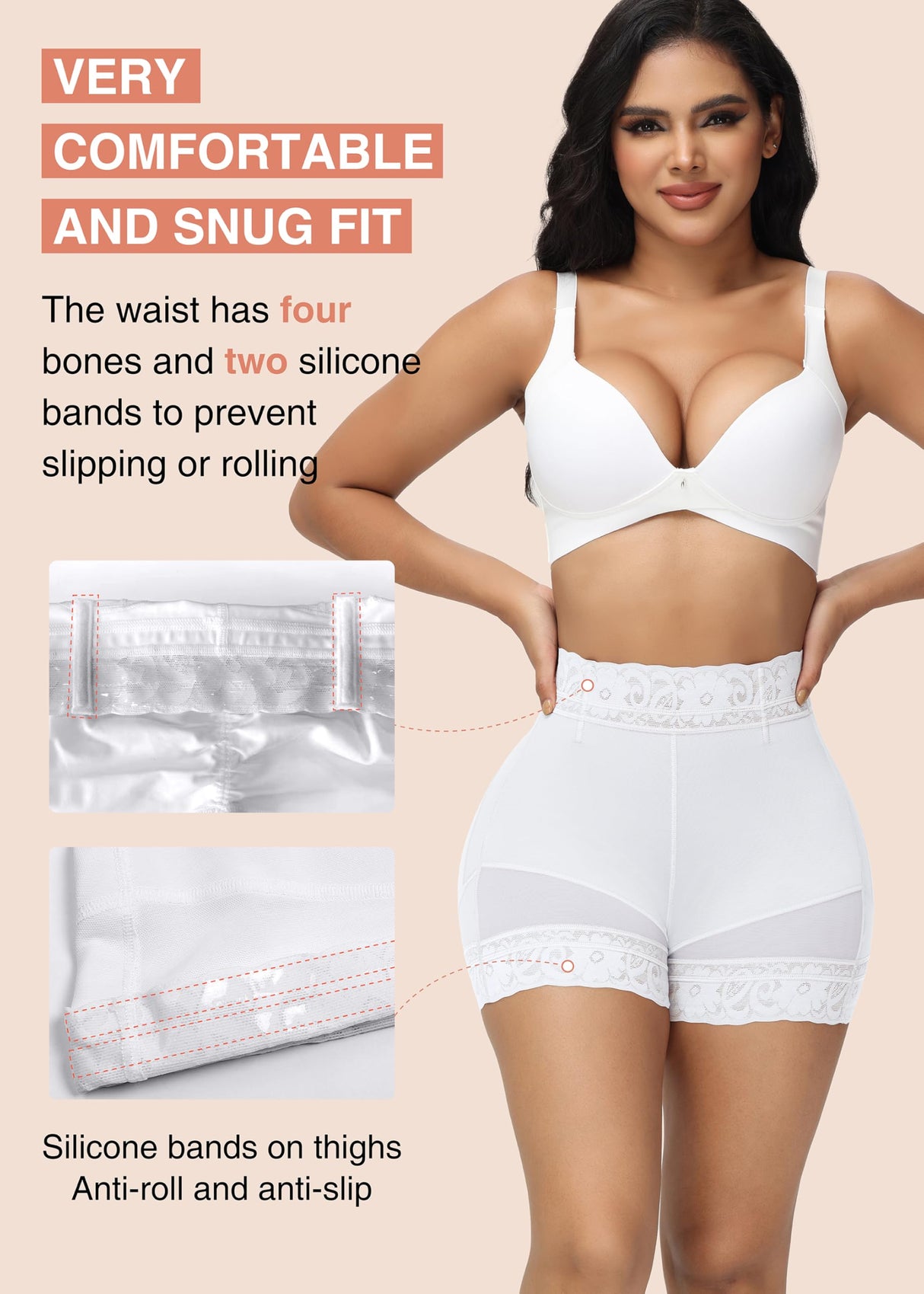 SHAPSHE Fajas Post Surgery Compression Underwear for Women Tummy Tuck Butt Lifter Shapewear Flat Tummy Waist Shaper Shorts Strapless Body Shaper for Women Tummy Control Boyshorts White