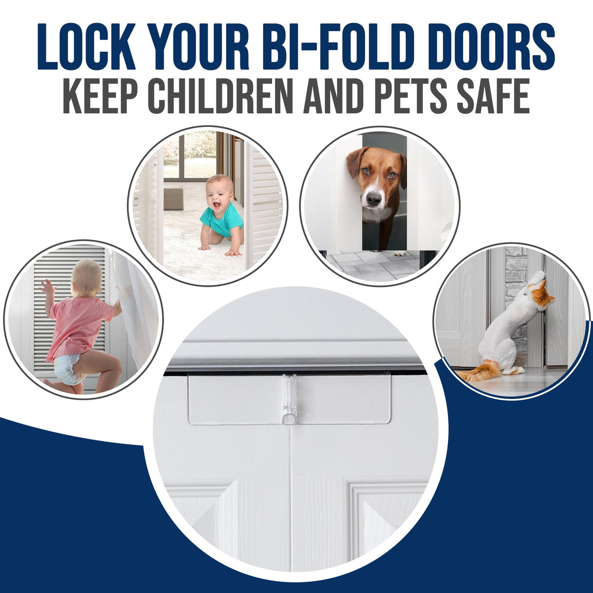 (2- Pack) - Safety Innovations Bi-fold Door Lock - Closet Protection Child and Pet Proof Bi-fold Door Lock - Tool-Free Installation - Unbreakable Clear Polycarbonate - for 1 3/8" Thick Wood Doors