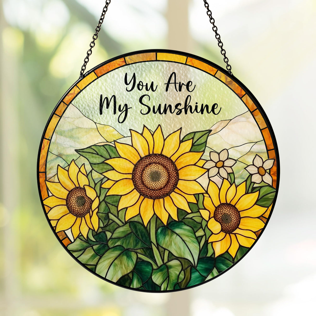 Sunflower Gifts for Women - Mothers Day, Birthday Gifts for Mom, Grandma, Mama, Step Mom, Mother in Law from Daughter Son - Sunflowers Suncatcher Stained Glass Window Hanging Decor