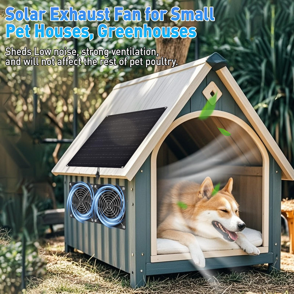 HASDSAGY Solar Powered Fan, 15W Solar Chicken Coop Fan,Waterproof Ventilation Exhaust Fan for Outdoor Shed Chicken Coops Greenhouse Doghouses Pet House for Intake or Exhaust Air Cooling