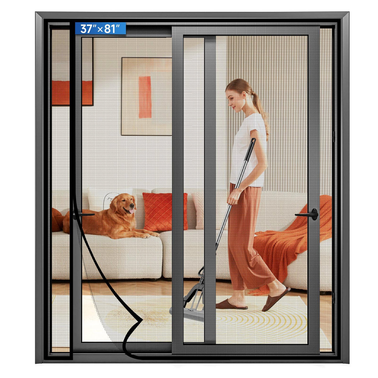 LONGEAS Magnetic Screen Door Mesh Left Right Side Opening Upgraded PET Material Mesh Stronger Than Fiberglass and Polyester,Keep Bugs Out,Pet & Kid Friendly,Hands Free,Fit Door Size 72" X 96"