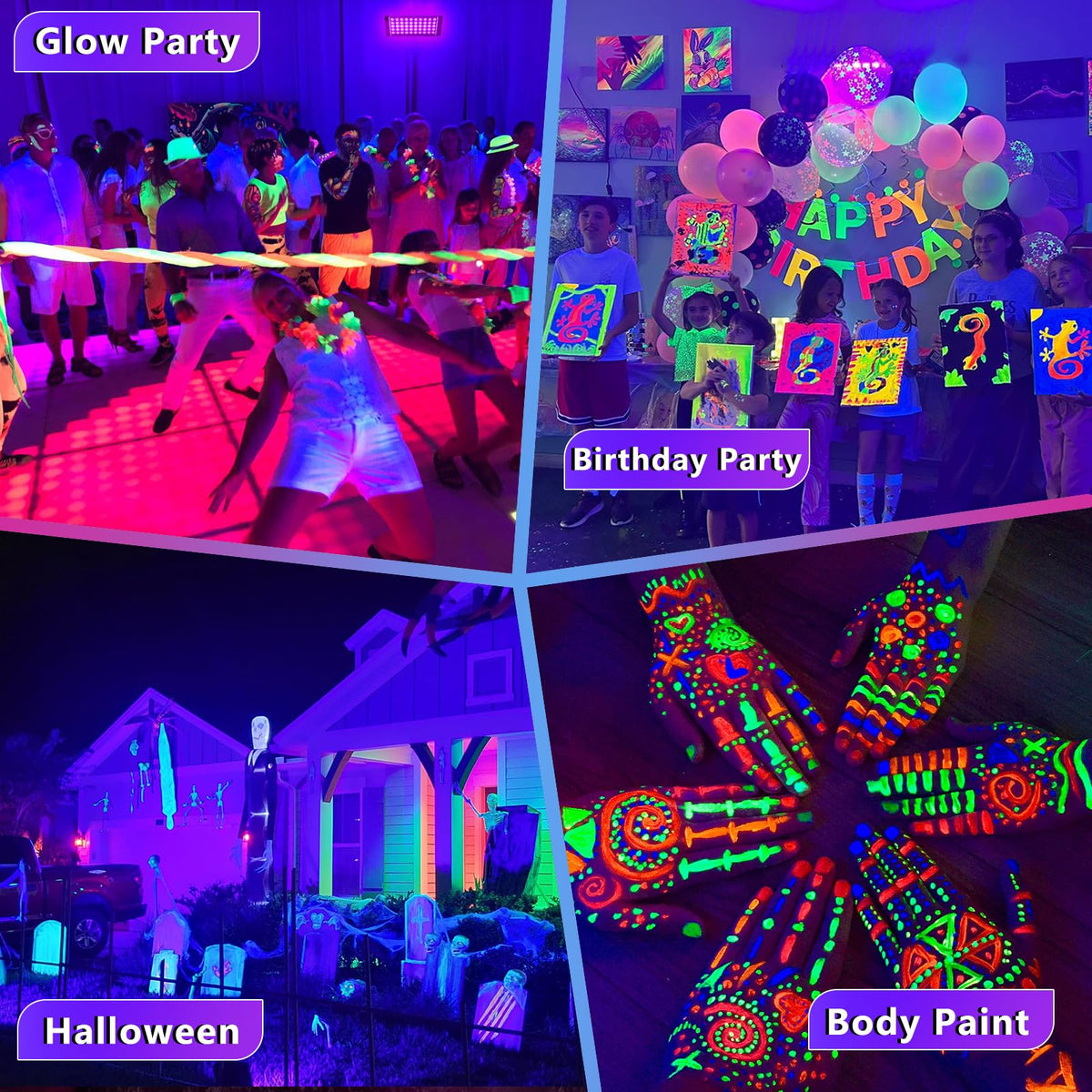 Akpgf 4 Pack 50W Black Lights for Glow Party,Halloween Blacklight