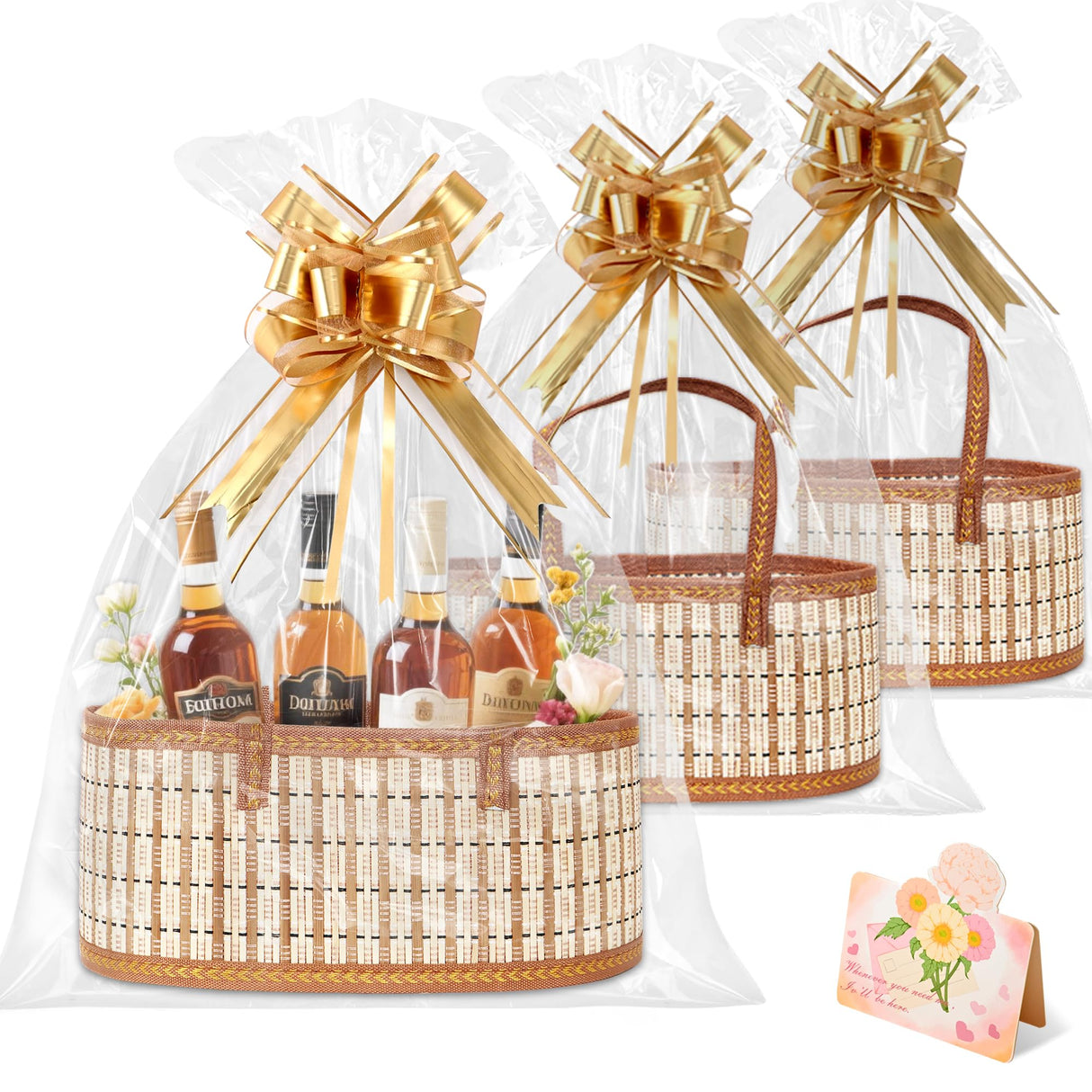 Orchidleaf 3 Set Baskets for Gifts Empty, Gift Empty Bamboo Basket Large, Foldable Woven Gift Basket with Handle for Baby Baptisms, Mother's Day, Christmas, Housewarming