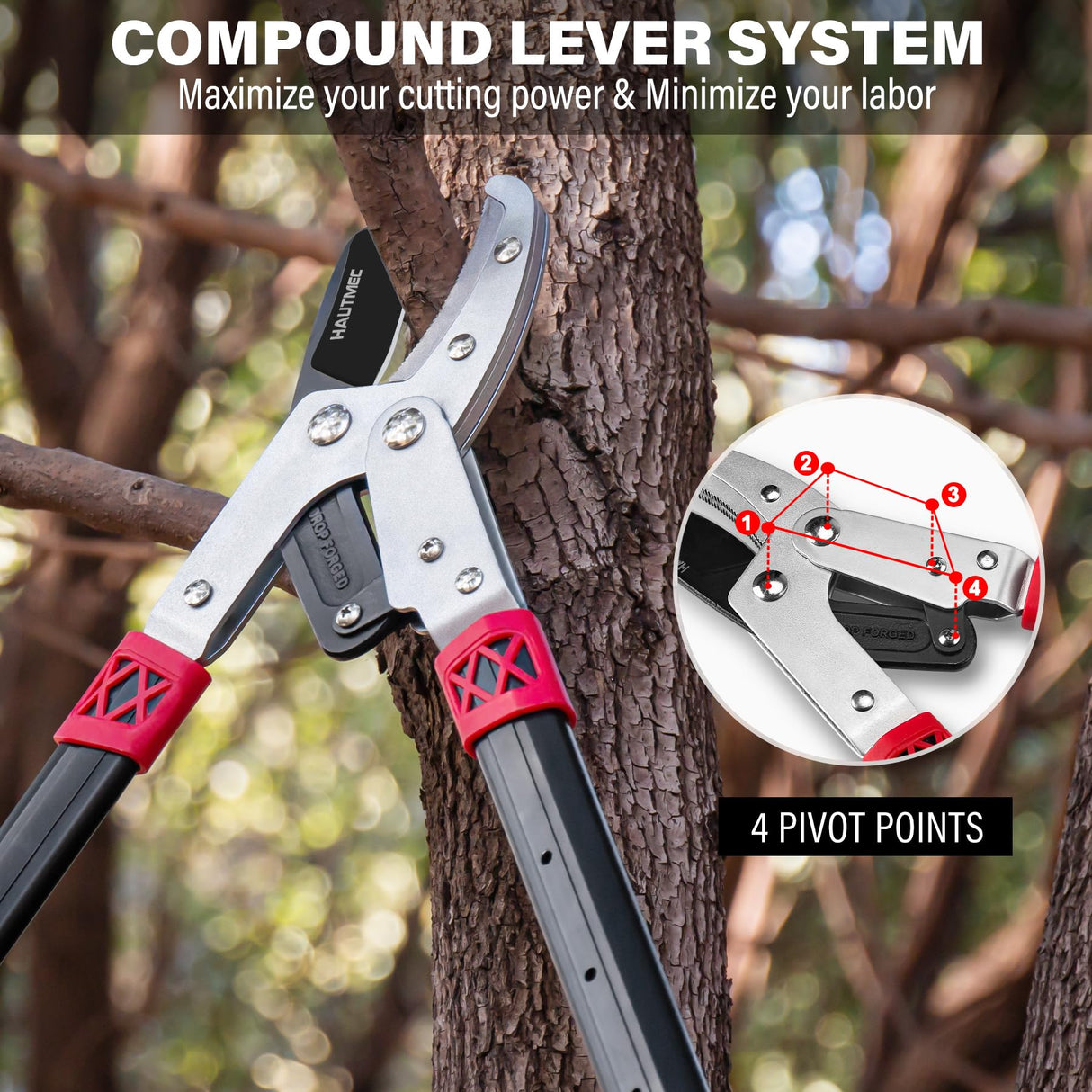 HAUTMEC Anvil Loppers for Tree Trimming Heavy Duty, Extendable 27-37'' Garden Loppers with Compound Action System, 2" Cutting Capacity, Labor-Saving Tree Trimmer for Yard, Lawn Branch Cutter
