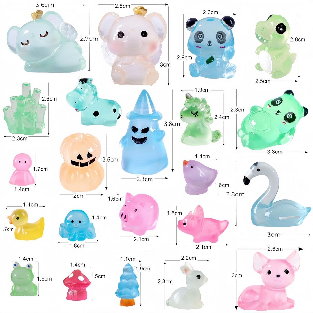 ElpizoFos 130pcs Various Luminous Mini Resin Animal Figurines Glow in The Dark Miniature Figures Ornament Fairy Garden Accessories Aquarium Landscape Bonsai Dollhouse Decor