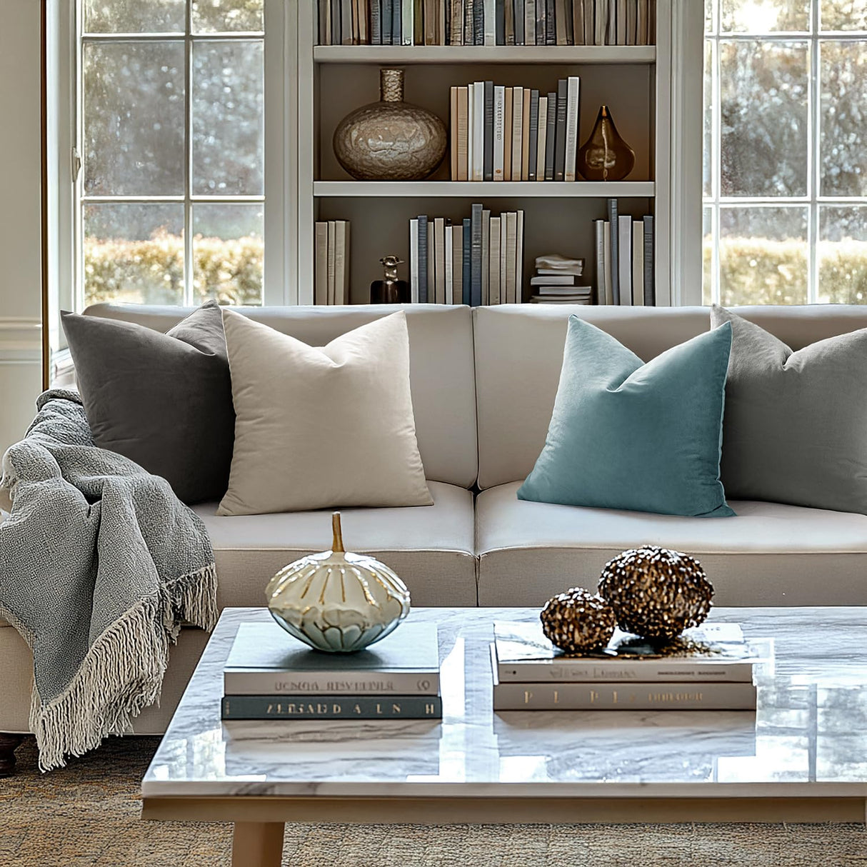 MIULEE Pack of 2 Velvet Pillow Covers Christmas Decorative Square Pillowcase Soft Solid Cream White Cushion Case for Spring Couch Sofa Bedroom Car 22x22 Inch 55x55 cm