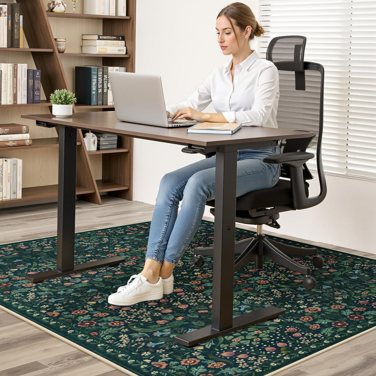 Anidaroel Floral Office Chair Mat for Hardwood & Tile Floor, 48"x60" Desk Chair Mat for Home Office, Under Desk Rug for Rolling Chair, Non Slip Computer Chair Mats, Low-Pile Carpet Protector Rug