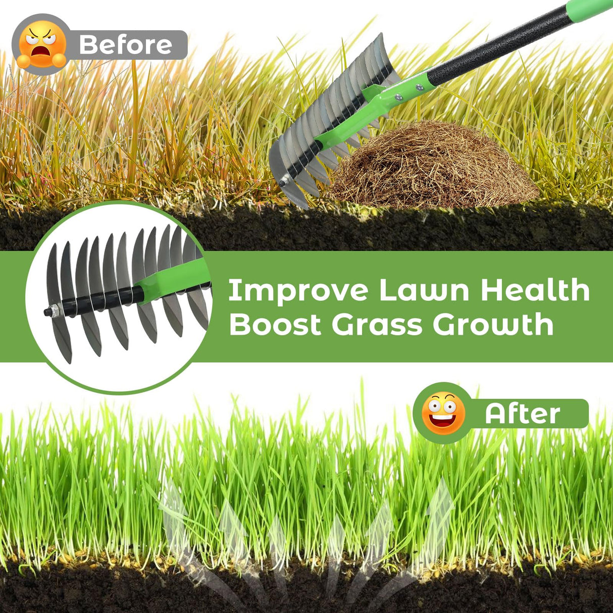 Thatch Rake, 51" Lawn Thatching Rake for Cleaning Dead Grass, 13 Inch Wide Heavy Duty 21 Teeth Steel Metal Rakes, Landscaping Raking Garden Tools for Lawn Care Loosening Leveling Soil Mulch