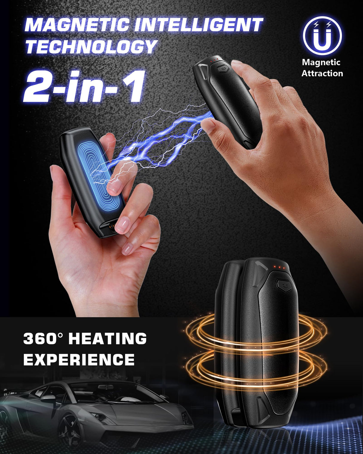 Kesguar Hand Warmers Rechargeable - 2 Pack 14000mAh AI Electric Hand Warmers with Charging Case, Magnetic 2 in 1 Pocket Handwarmers, Portable Heater Gifts for Women/Men/Christmas/Golf/Camping/Hunting