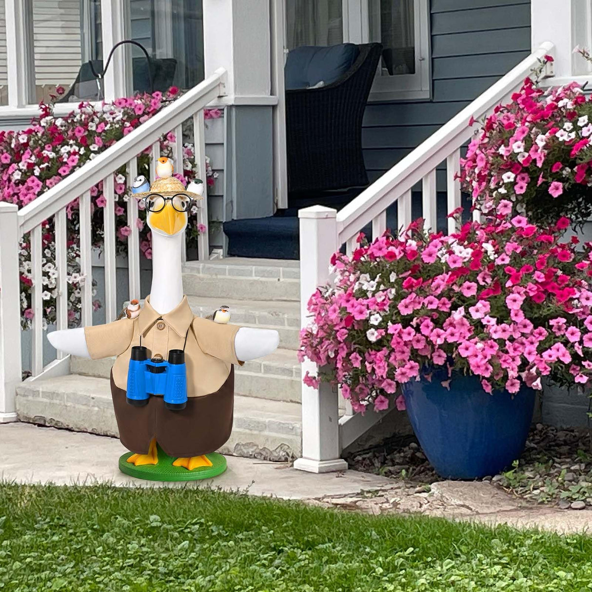 JcHrmers Bird Watching Porch Goose Outfits Fits 23" Cement Plastic Goose Statue for Bird Lovers Outdoor Lawn Garden Yard Patio Art Decor