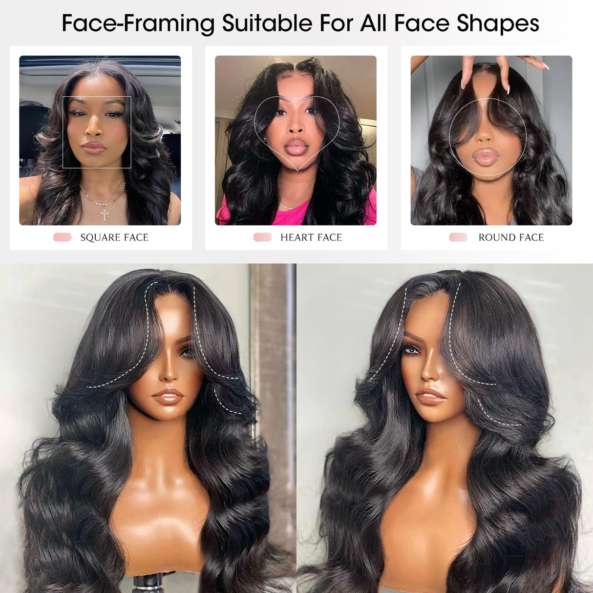 Curtain Bangs Face-Framing 9x6 Glueless Wigs Human Hair Pre Plucked Pre Cut HD Lace 200 Density Loose Body Wave Lace Front Wigs Layered Ready to Wear Wigs Glueless Human Hair for Black Women 18 inch