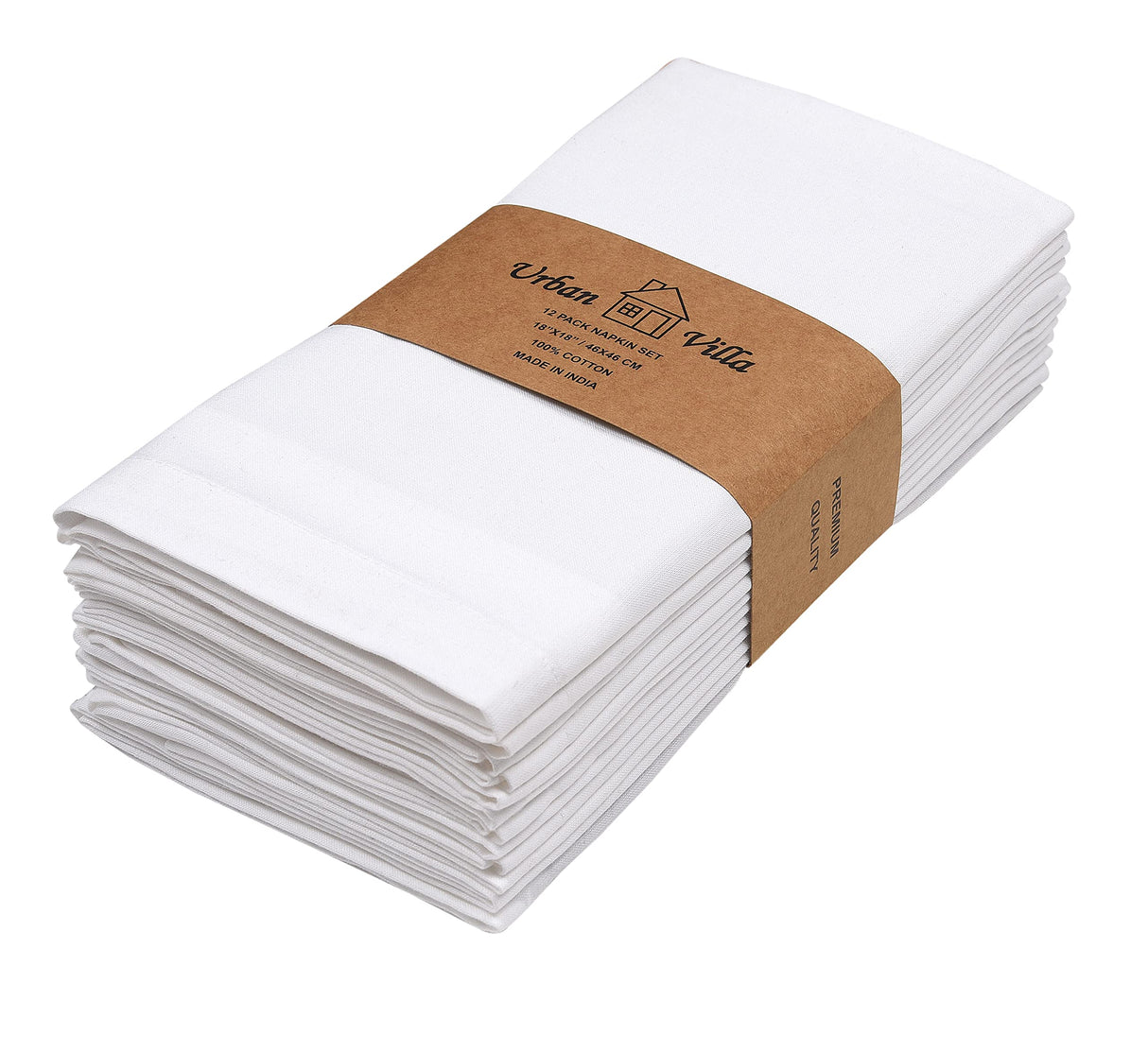 Urban Villa White Cloth Napkins Set of 12 100% Cotton Dinner Napkins Cloths Washable 18”x18” Absorbent Soft Durable Reusable-Ideal for Everyday Use Parties Wedding Thanks Giving Christmas Halloween