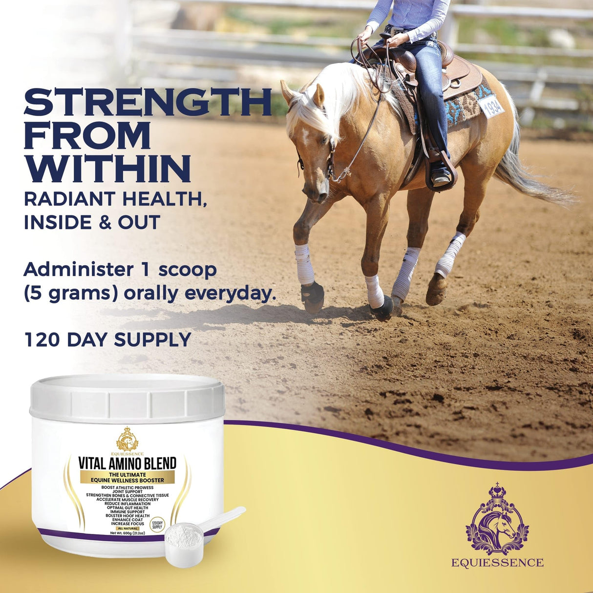 Equiessence Vital Amino Blend - Horse Care, Coat & Hoof - Performance Horse - No Soy or Sugar- 120 Day Supply