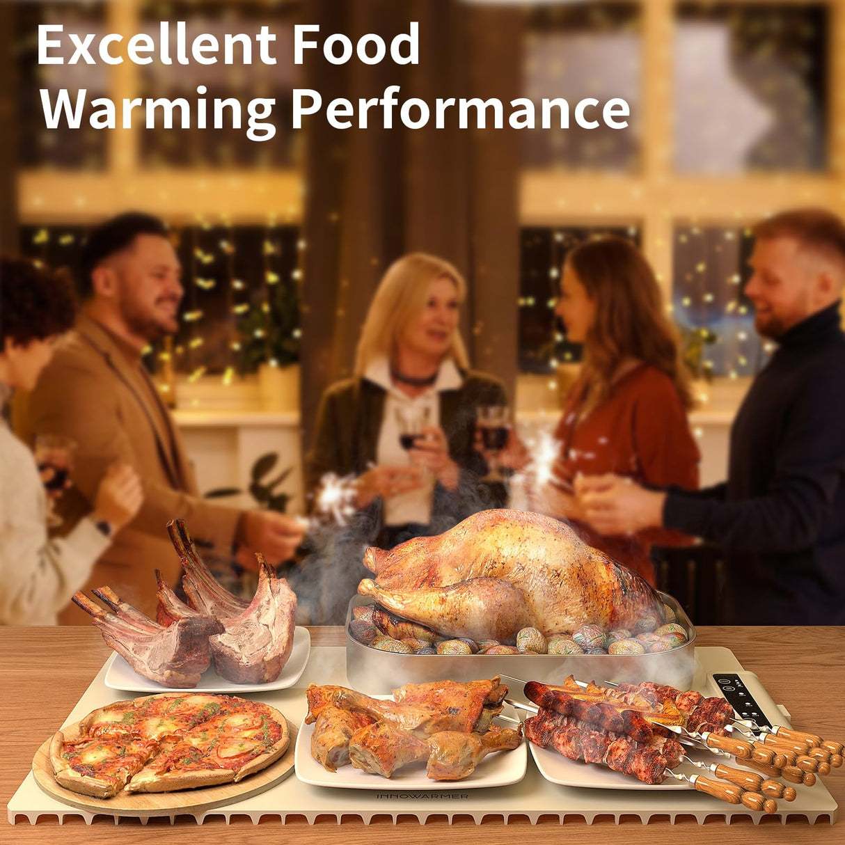 Electric Food Warming Mat: Silicone Food Warmer for Parties Buffet, Portable Fast Heating Pads for Food, Pizza Coffee Tea Heater Meat Defrosting Tray Adjustable Temperature (White)