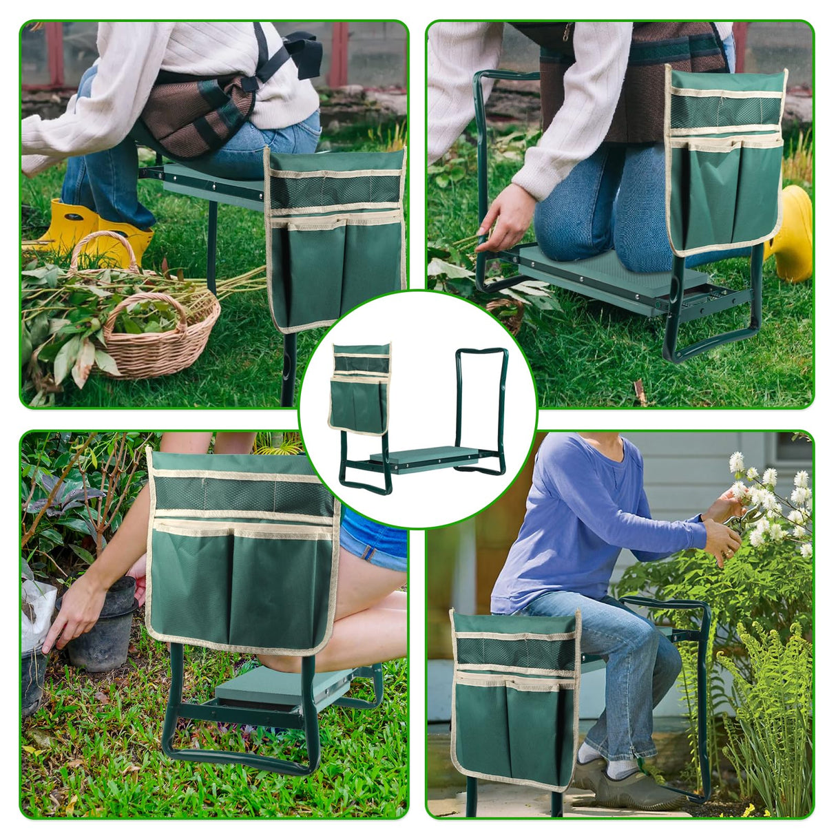 Gzdisbek Garden Kneeler and Seat, Portable Foldable Gardening Kneeling Bench Stool with Tool Pouch and EVA Foam Kneeling Pad, Gardening Gifts for Women, Men, Gardeners, Seniors