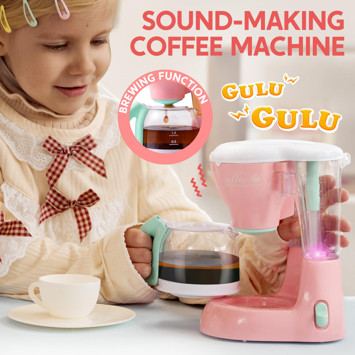 Joyin Play Kitchen Toys, Pretend and Play Food Kitchen Accessories Girls Toy with Coffee Maker, Mixer, Toaster with Realistic Lights& Sounds, Birthday Gift for Kids Gifts for Christmas
