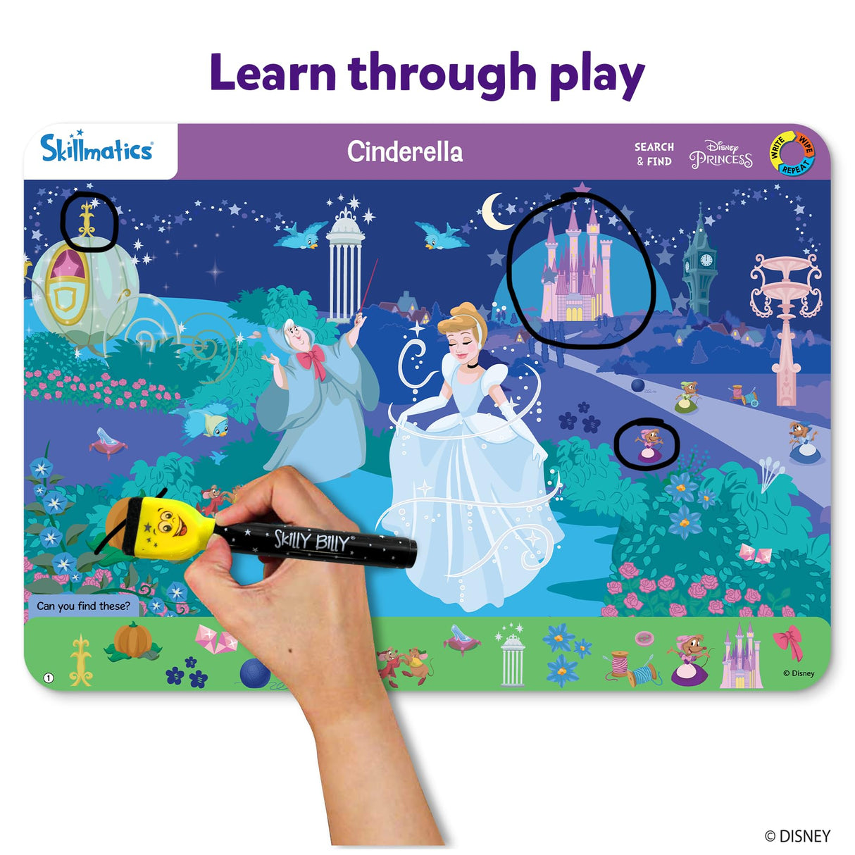 Skillmatics Search and Find Disney Princess Educational Game - Reusable Preschool Learning Activities, Christmas Toys, Art & Crafts, Gifts for Toddlers & Kids of Ages 3, 4, 5, 6