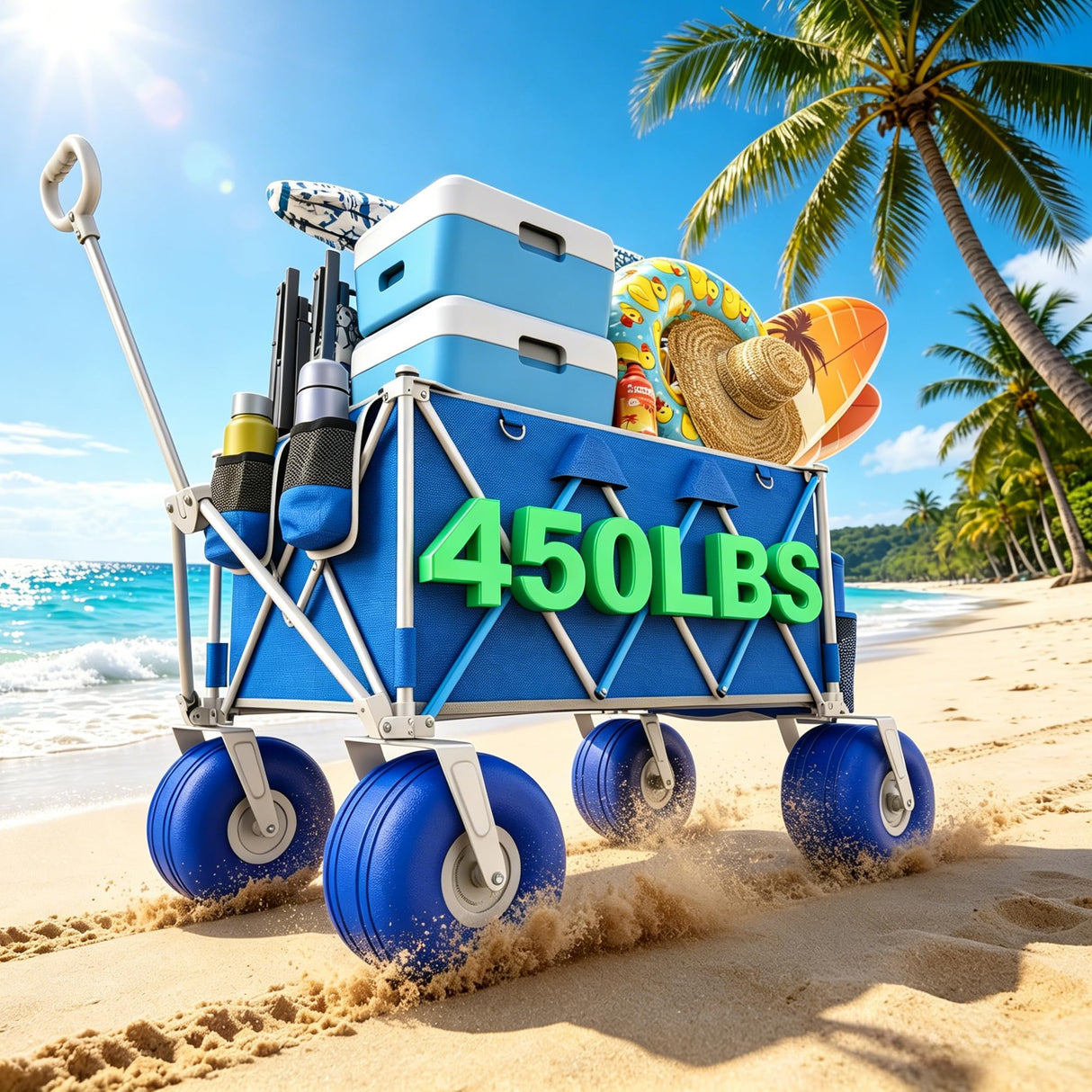 VELUVIA Beach Wagon with 10.5" Big Balloon Wheels for Sand
