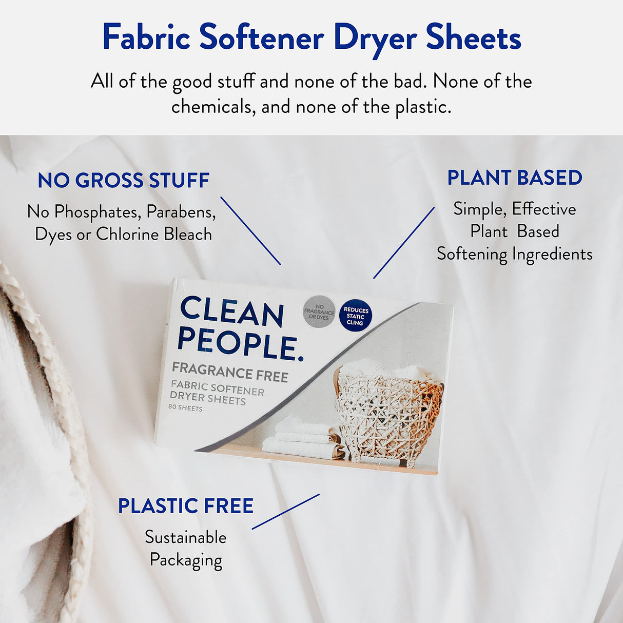 The Clean People Fabric Softener Sheets - Dryer Sheets - Softens & Removes Static Cling - Vegan Laundry Softener, Essential Oils - Fragrance Free 360 Pack