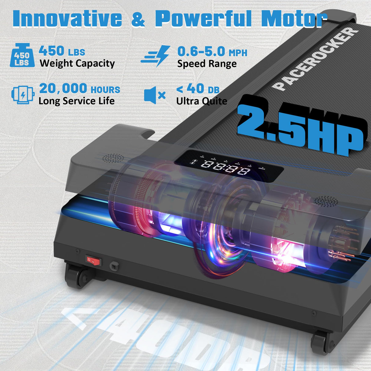 PACEROCKER Walking Pad Treadmill with 12% 9-Level Auto Incline, 450 lbs Capacity Bluetooth Speakers Under Desk Treadmills for Home Small, Hiking Mode, 5 MPH