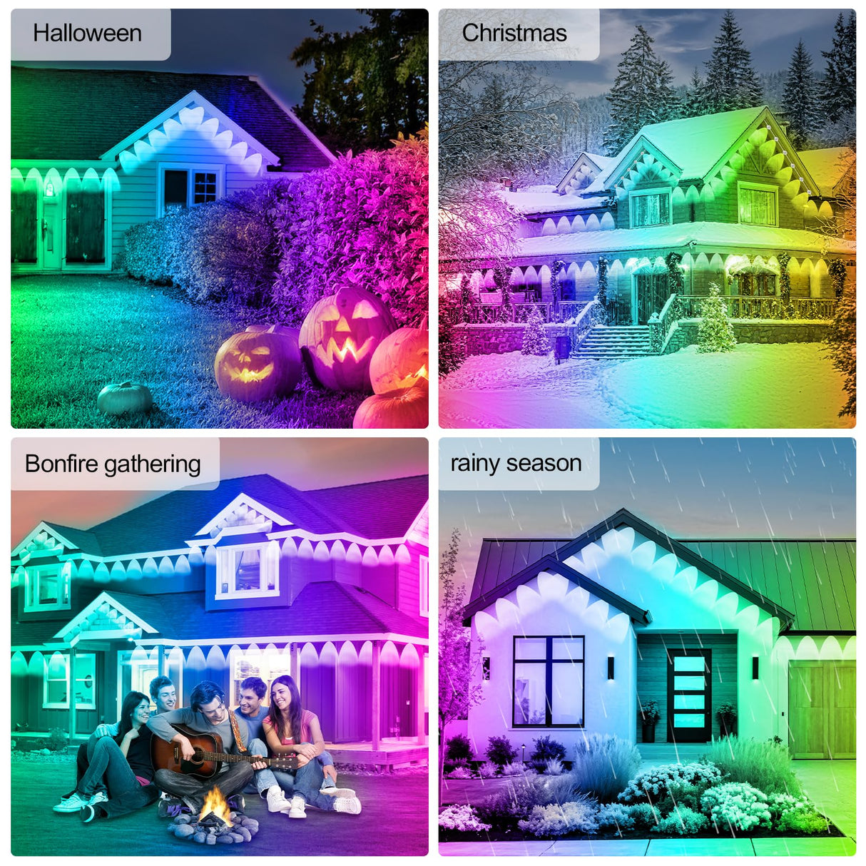 FBZ 150FT Permanent Outdoor RGB Lights - IP67 Waterproof with Smart App Control Remote,DIY Scene Modes, Music Synchronization,Eaves Lights for Garden Decor,Deck,Christmas