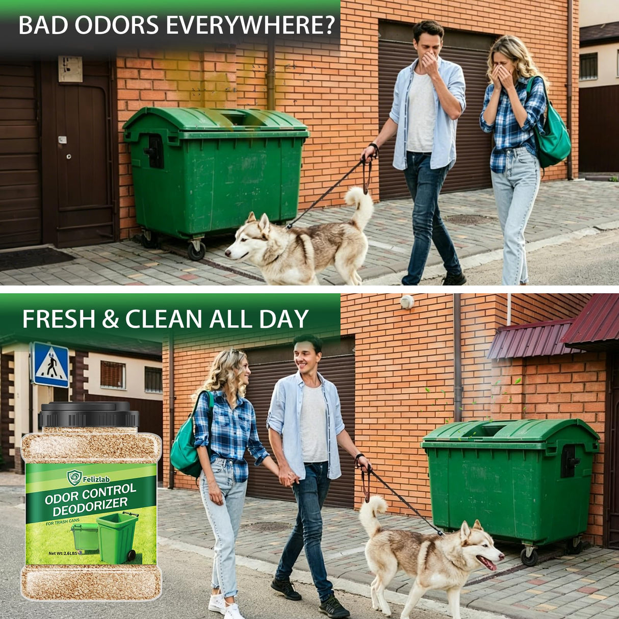 Outdoor Trash Can Deodorizer 2.6 lbs, Industrial Strength Garbage Odor Eliminator & Moisture Absorber for Trash Cans, Outdoor Waste Bins & Recycling Containers, Heavy Duty Long Lasting Odor Control