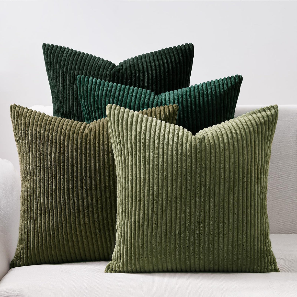 Topfinel Christmas Decorative Throw Pillow Covers Green Series,Winter Fluffy Corduroy Striped Euro Pillows Shams for Couch Bed Bedroom,Western Modern Hunter Green Pillowcase 20x20 Inch Set of 4