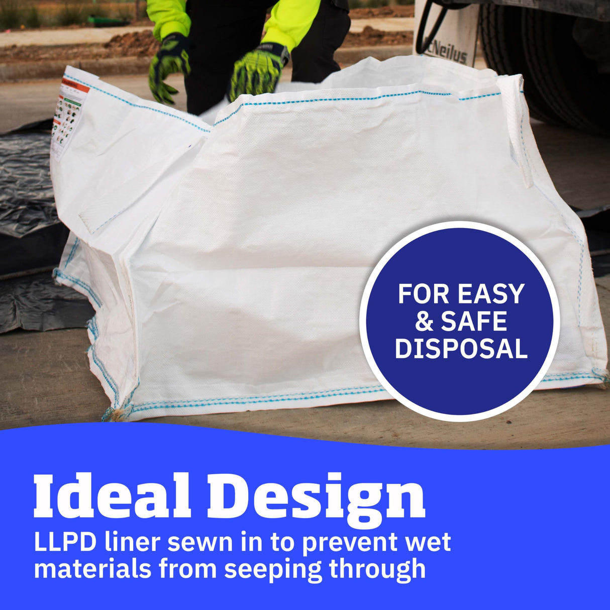 DURASACK Concrete Washout White Bag 130-Gallon Open Top Flat Bottom Woven Polypropylene Construction Demo Contractor Bag with Plastic Liner
