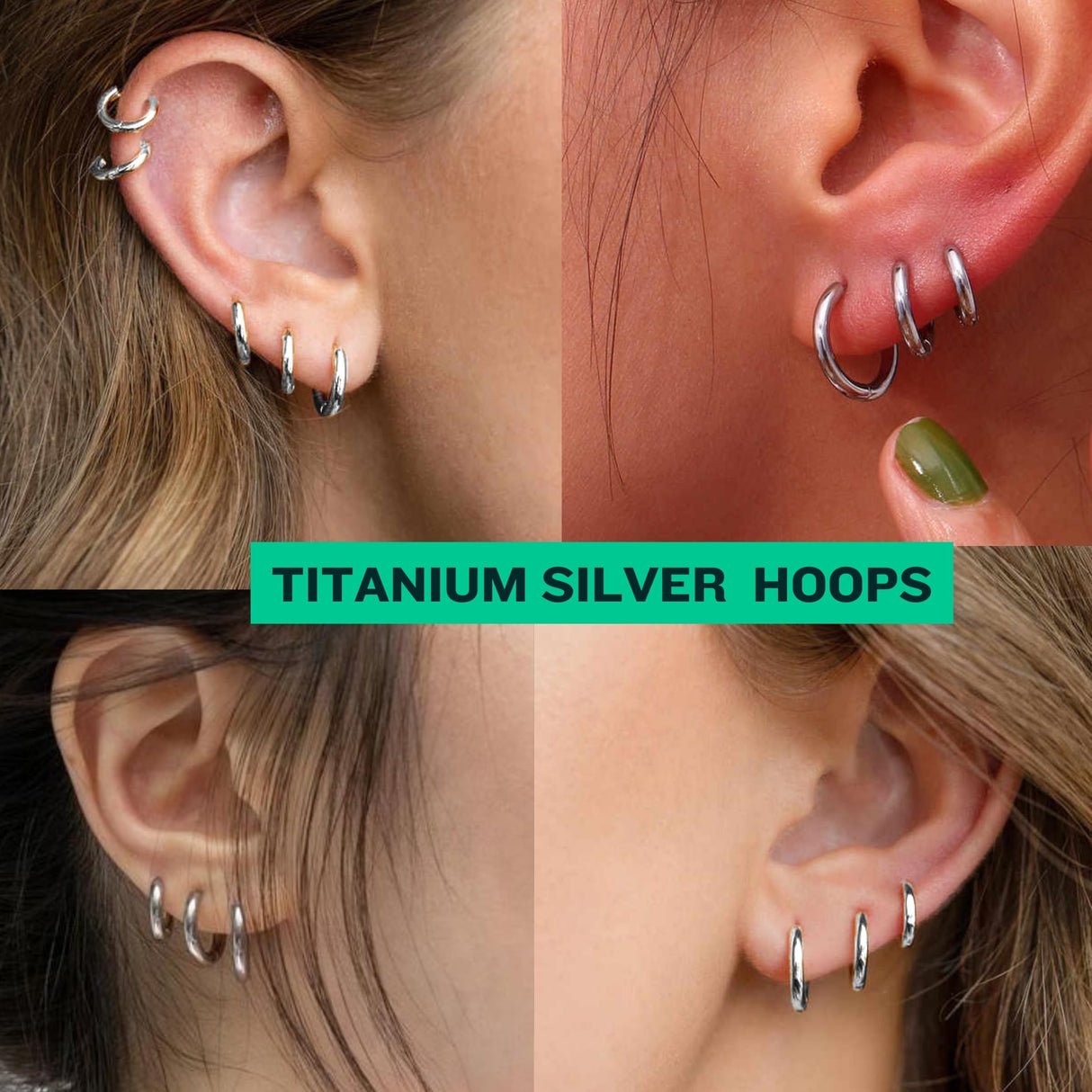 BLISI 3 Pairs ASTM F136 Titanium Silver Hoop Earrings 8mm/10mm/12mm Thick Lightweight Huggie Hoops Earrings for Women Hypoallergenic Sleeper Earrings for Sensitive Ears