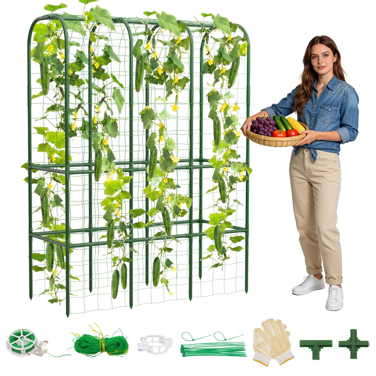 62" Tall Cucumber Trellis for Raised Bed, Garden Trellis for Climbing Plants Outdoor, U-Shape Metal Arch Vegetables Trellis Plant Support for Zucchini Squash Vines