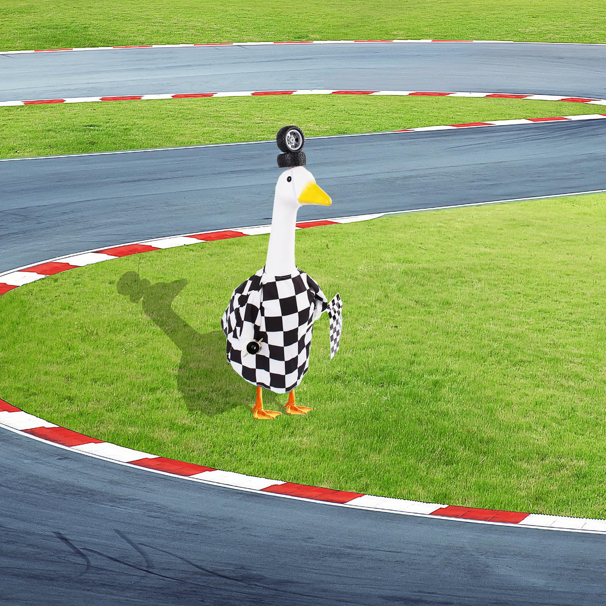 CAMDUCK Porch Goose Outfits Geese Race Car Driver Costume Clothing Racer Jumpsuit Clothes Lawn Goose Racing Suit with Tire Cap Flag Trophy Yard Goose Accessories for Garden Outdoor Decor