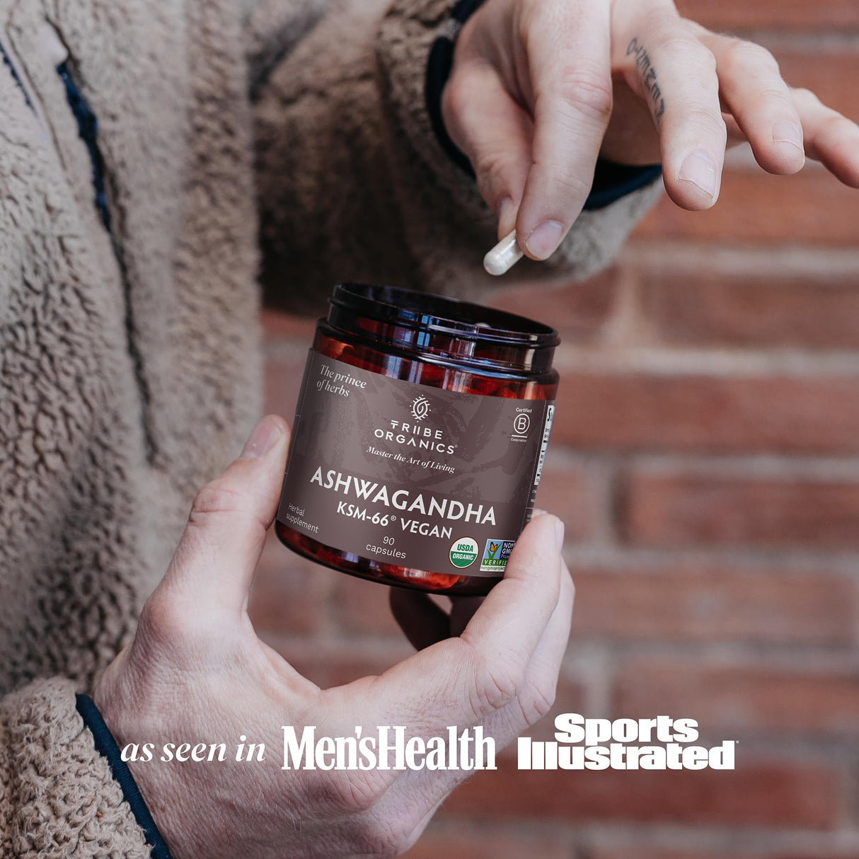 TRIBE ORGANICS Vegan Ashwagandha KSM 66 Pure Organic Root Powder Extract Ayurvedic Supplement - Focus Mood Support Increase Energy Strength 600mg of Natural KSM66 for Superior Absorption - 90 Capsules