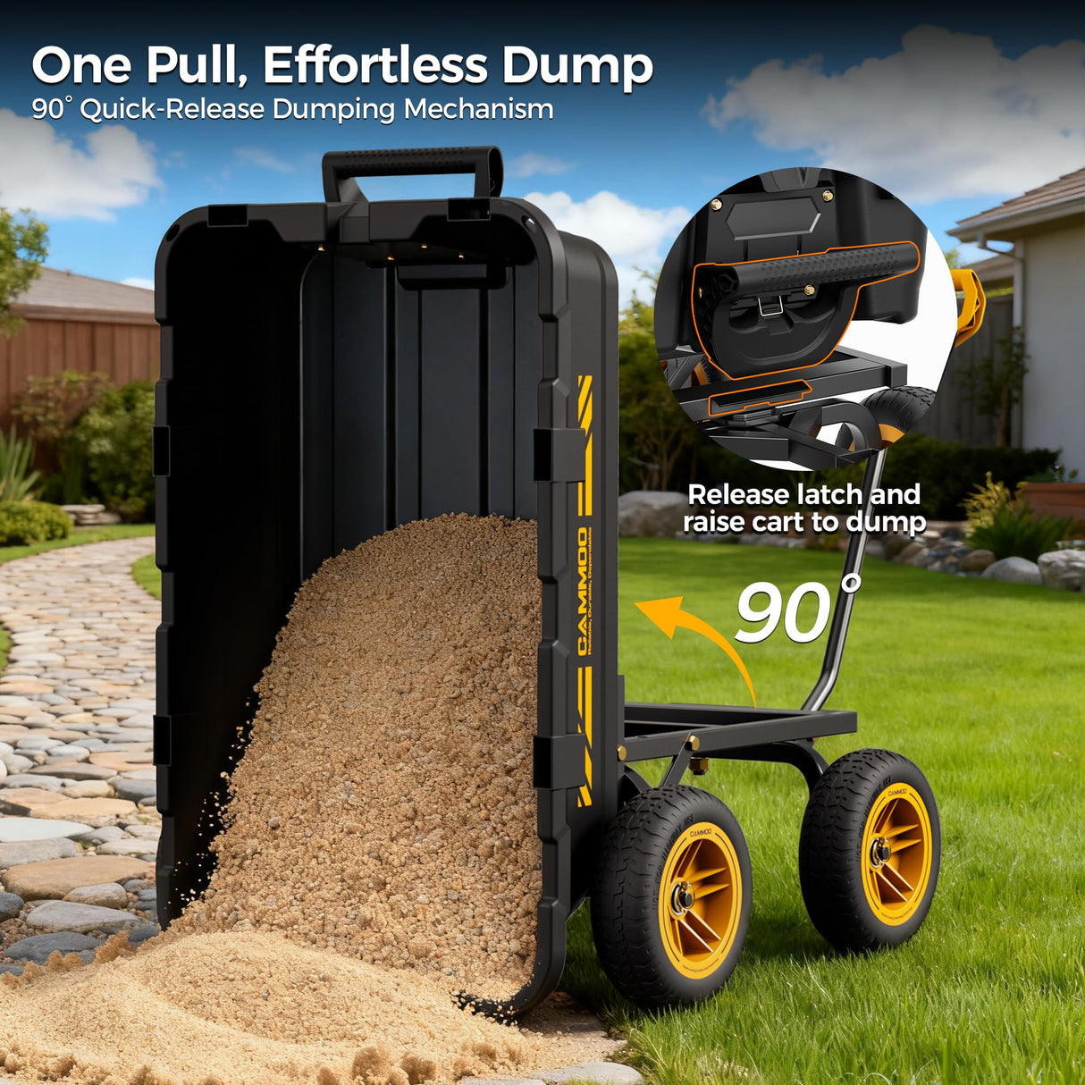 CAMMOO 900 lb Garden Dump Cart, Expandable, 10 in No-Flat Tires