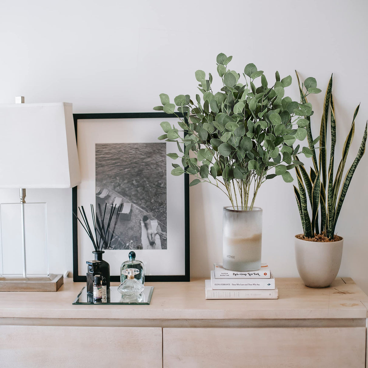 Sggvecsy 6 Pcs Eucalyptus Leaves Artificial Eucalyptus Stems Long Silver Dollar Leaves Faux Leaf Branches Fake Silk Eucalyptus for Spring Summer Home Festival Thanksgiving Christmas Decor (Green)