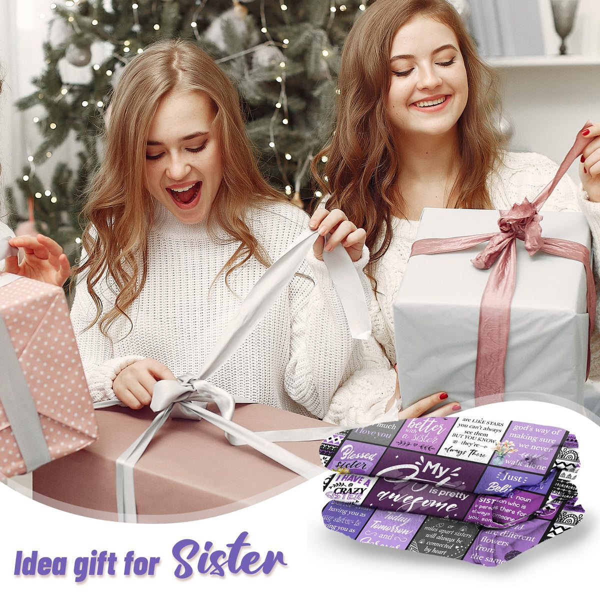 Sister Gifts Blanket, Happy Birthday Gifts for Sister, Unique Gift for My Dear Sis on Mothers Day Christmas - Soft Throw Blanket 60" x 50 (Purple)