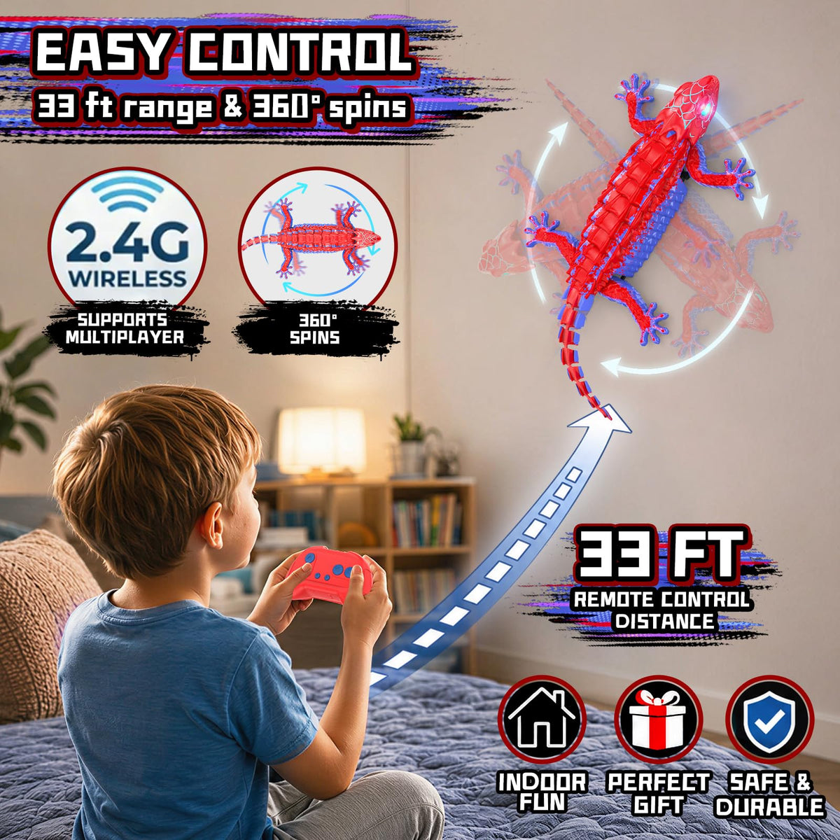 Loueouv RC Wall Climbing Gecko, Rechargeable Remote Control Robot for Kids