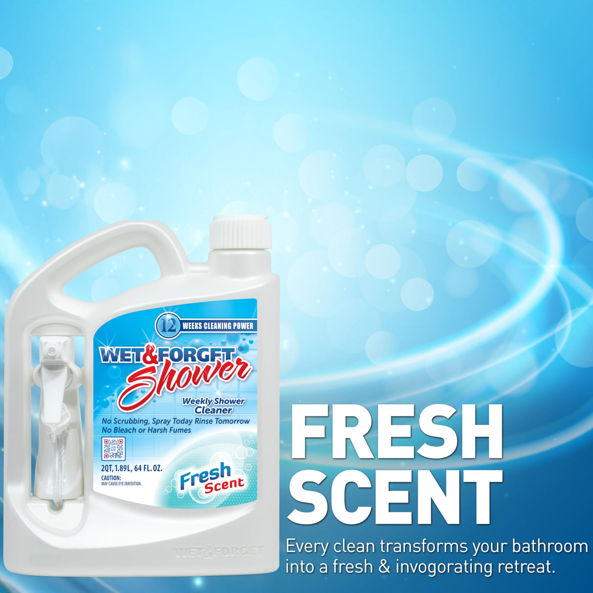 Wet & Forget Shower Cleaner Spray Multi-Surface Weekly Application Requires No Scrubbing, Bleach-Free Formula, Ready to Use, Fresh Scent, 3 Months of Cleaning, 64 Fluid Ounces, 1 Pack