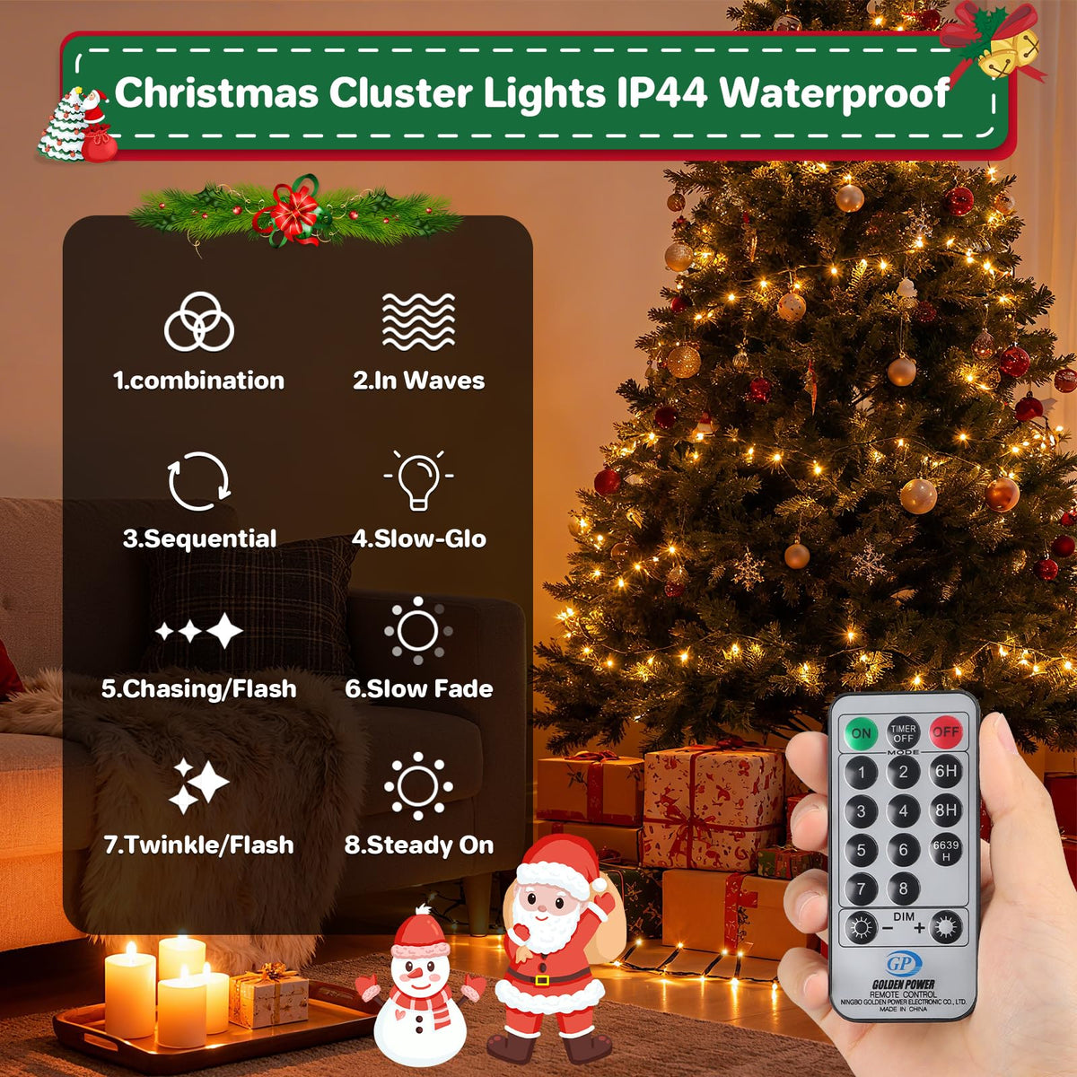 Christmas Lights Plug-in 52FT 800LEDs Cluster String Lights Indoor Outdoor
