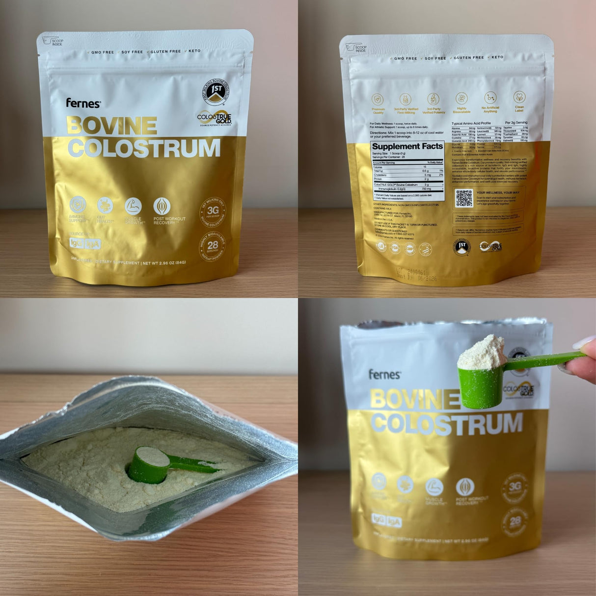 Grass Fed Whole Bovine Colostrum Powder for Women & Men – First Milking Verified, Non GMO, Soy Free, Keto, Gluten Free – 28 Servings, 2.96 oz, Unflavored, Made in USA