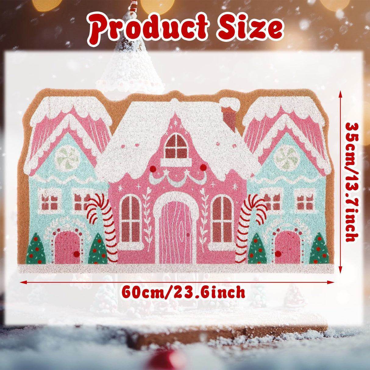Tinideya Pink Christmas Gingerbread House Doormat 23.6 x 13.7 Inch Pastel Candyland Christmas Welcome Door Mat Cute Gingerbread Artificial Coir Non Slip Entrance Rugs for Indoor Outdoor Kitchen Decor