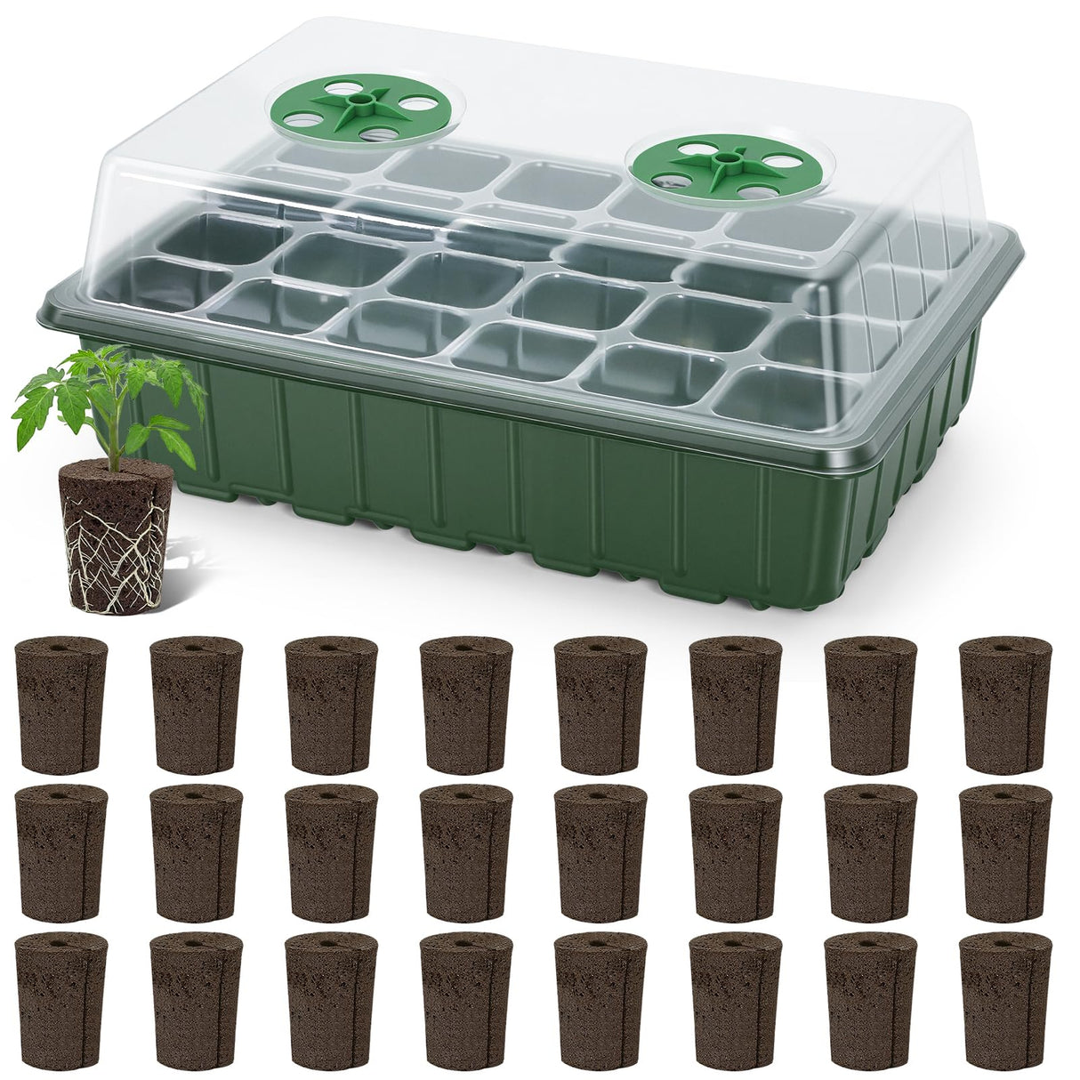 Upgrade Grow Sponges with Tray, 24 Pack Seed Starter Pods & Starter Plugs for Cuttings, Hydroponic Grow Sponges for Seed Starting, Plant Plugs for Herbs Vegetables Flowers, Easy Transplant Rooter Pods