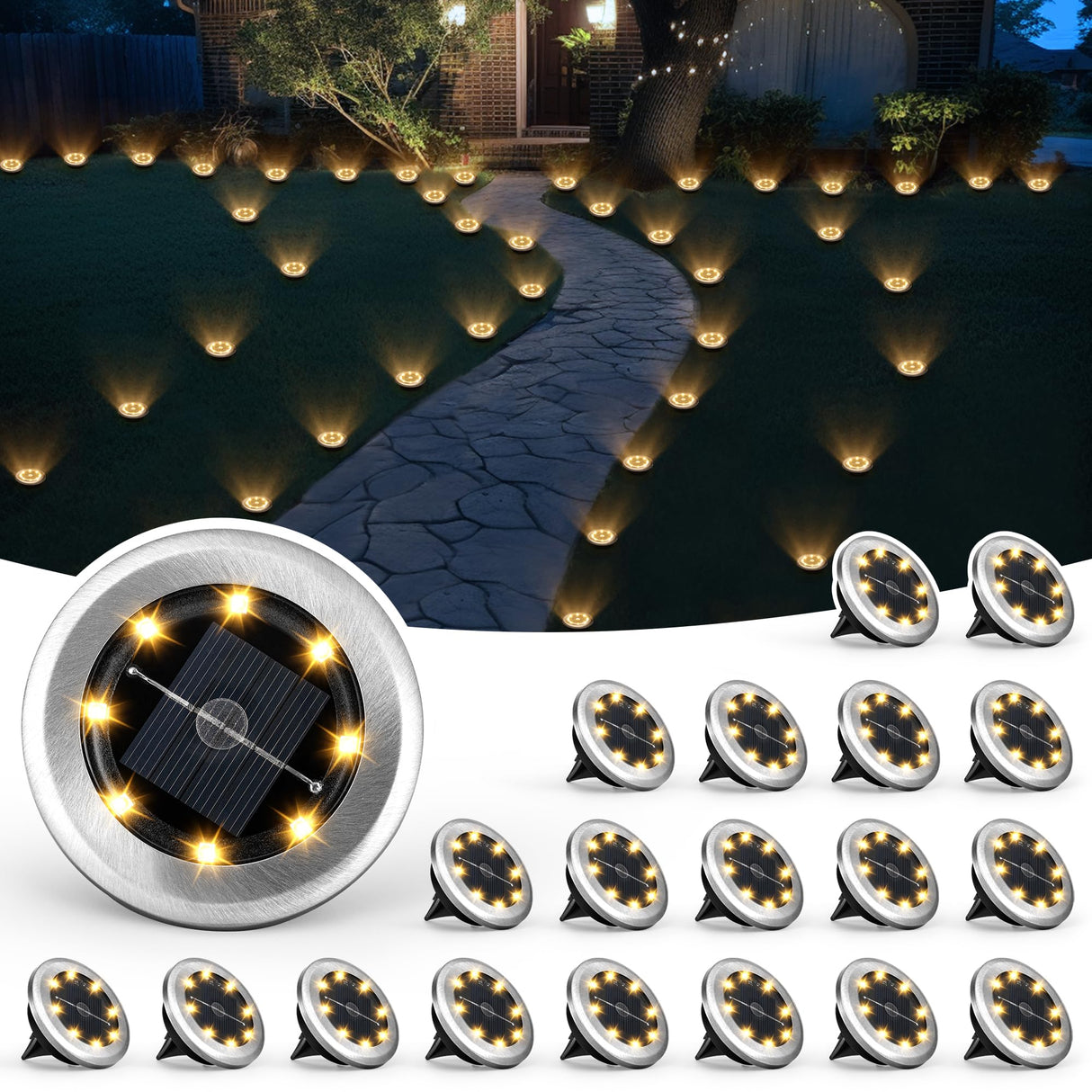 SOLPEX Mini Solar Ground Lights, 20 Pack Solar Lights Outdoor Waterproof, Pathway Lights Solar Powered, Solar Garden Light, Landscape Lighting for Yard Driveway Walkway (Warm White)